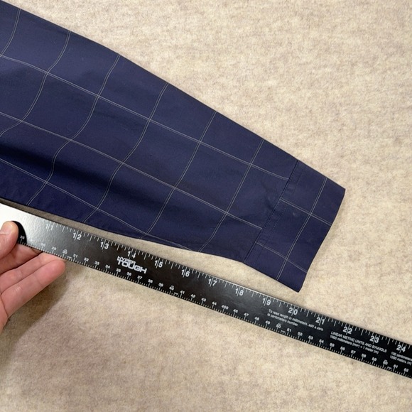 Theory Clean Placket Shirt Mens XL Navy Blue Mouline Grid Cotton Button Up - Picture 10 of 12